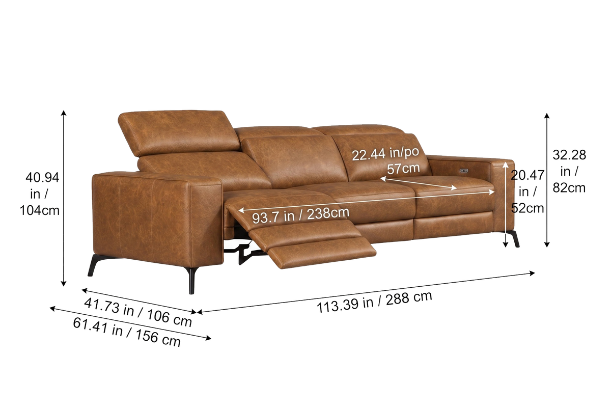 Esther Distressed Italian Aniline Leather Power Dual Recliner Sofa