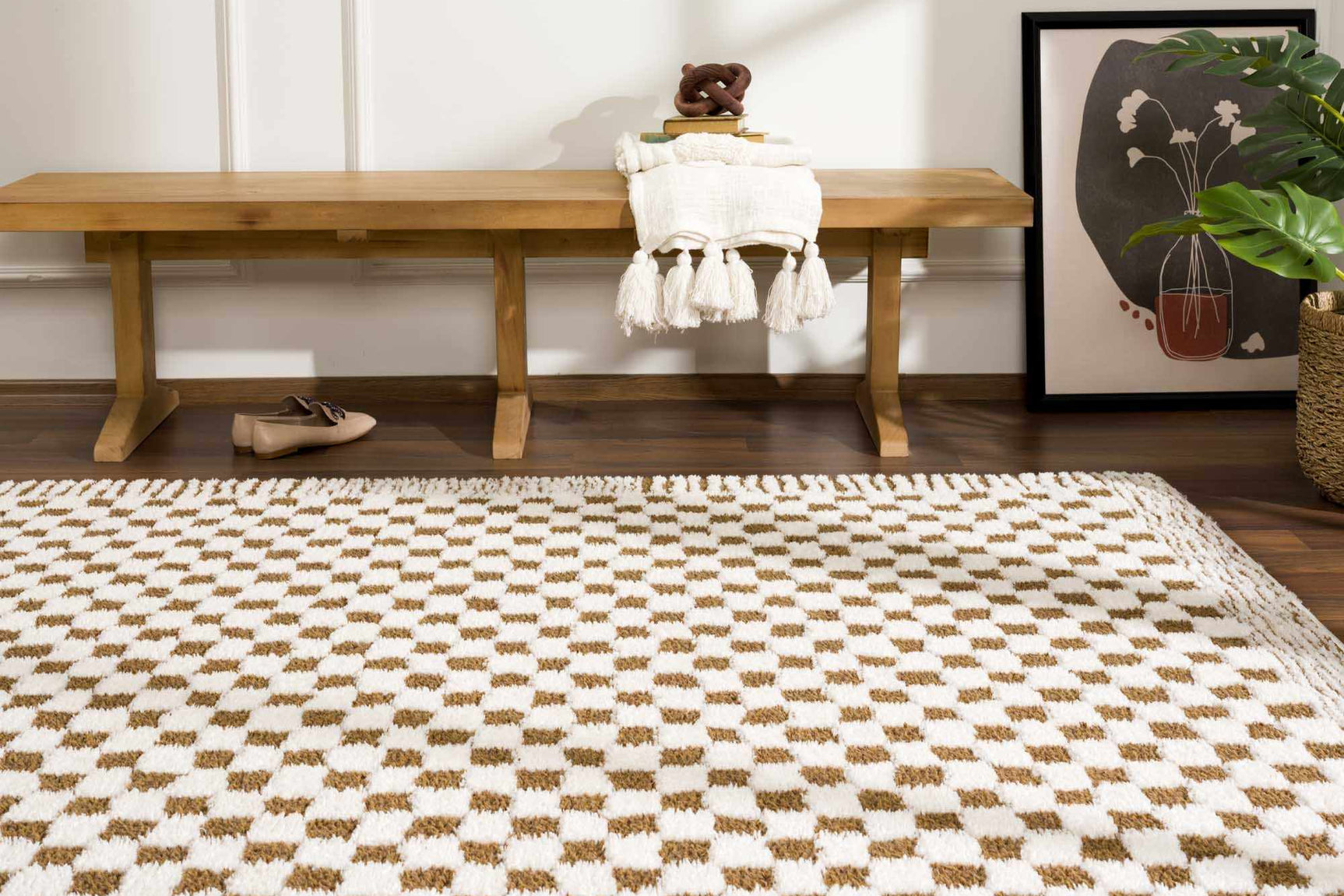Leryn Brown Checkered Plush Rug