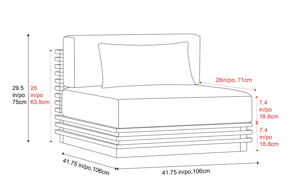 Valencia Elise Fabric Sectional Outdoor Armless Piece, Black Size diagram