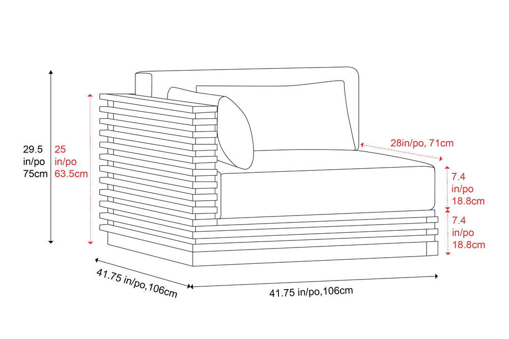 Valencia Elise Fabric Sectional Outdoor Left-Arm Piece, Black Size diagram