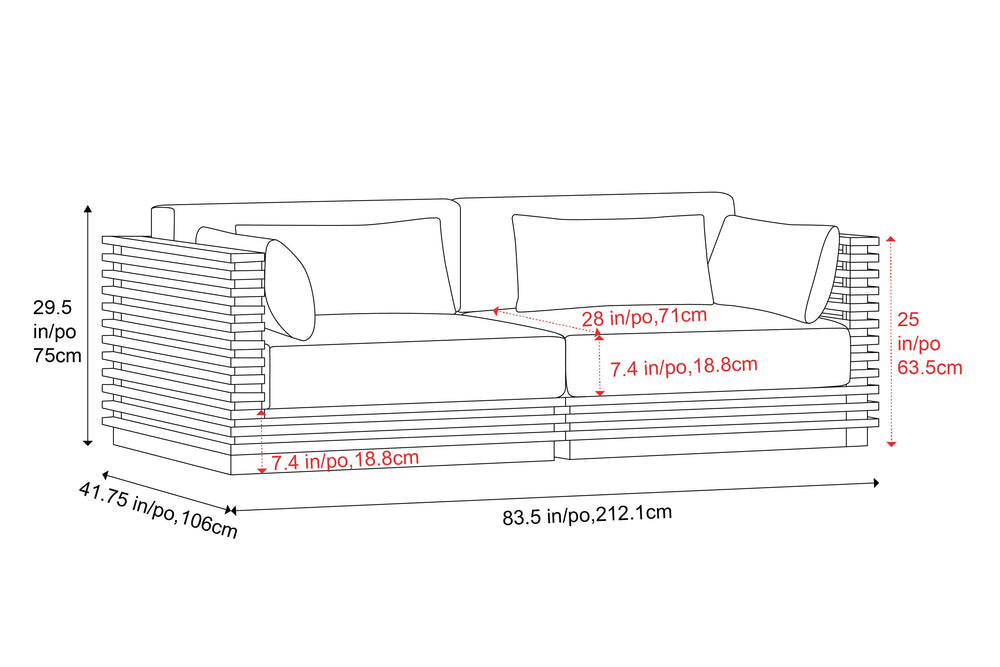 Valencia Elise Fabric Sectional Outdoor Loveseat Sofa, Beige Size diagram