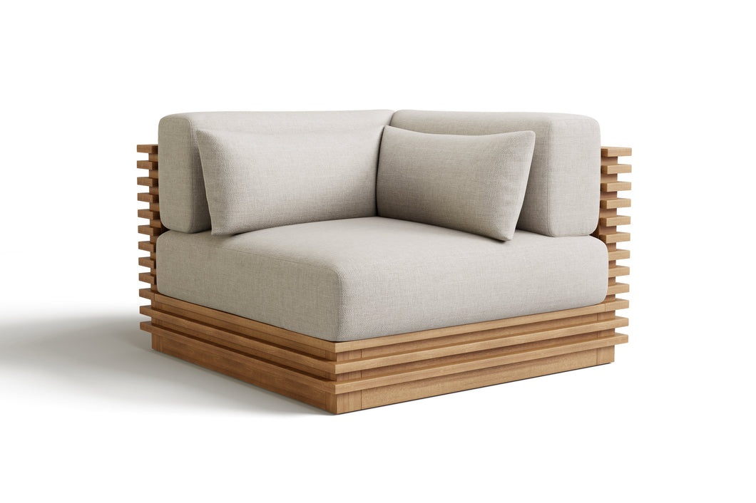 Valencia Elise Fabric Sectional Outdoor Corner Piece, Beige Front View First View