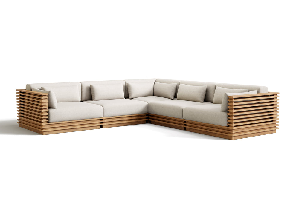 Valencia Elise Fabric Sectional Outdoor L-Shape Sofa, Beige Front View First View