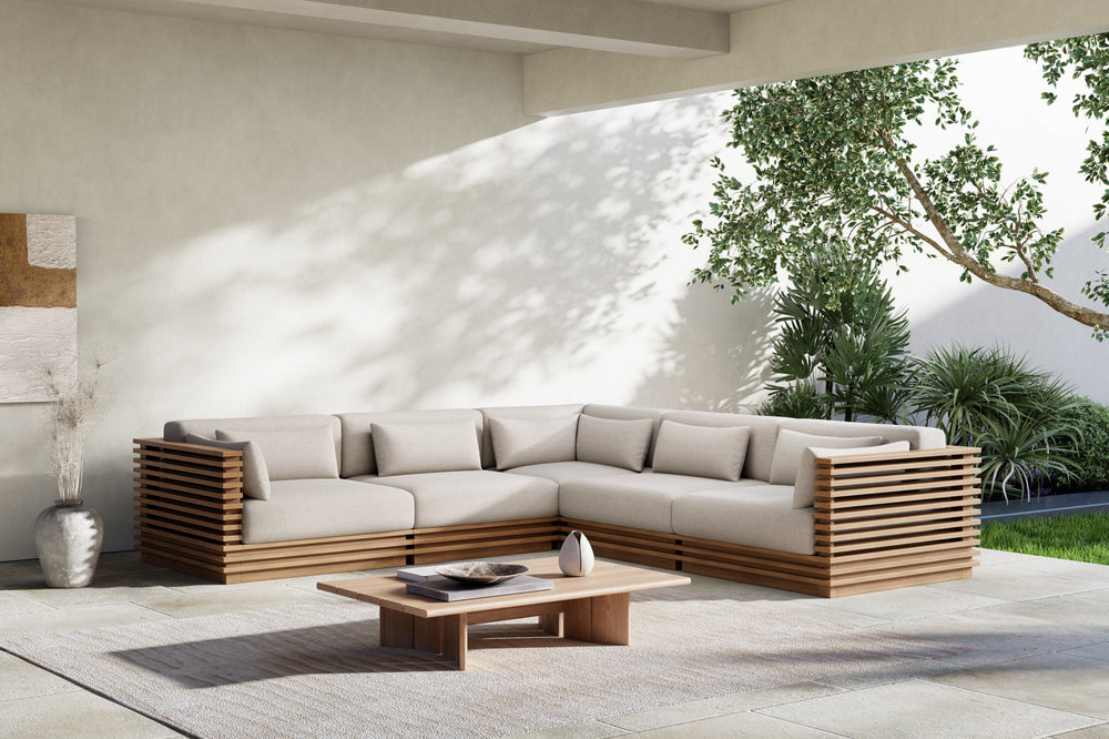 Valencia Elise Fabric Sectional Outdoor L-Shape Sofa, Beige Scene diagram