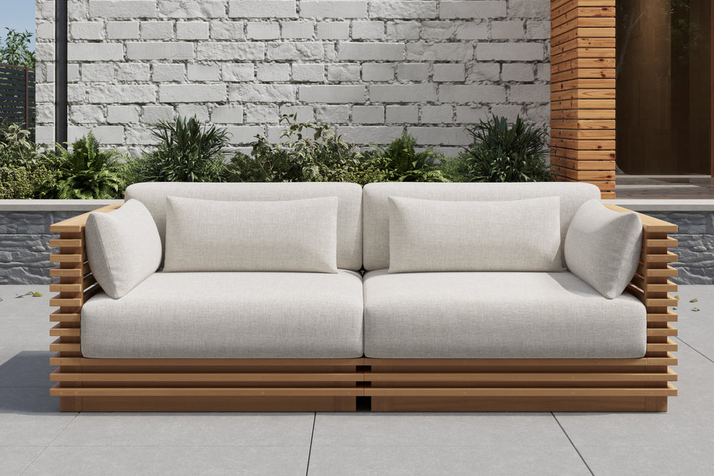 Valencia Elise Fabric Sectional Outdoor Loveseat Sofa, Beige Scene diagram