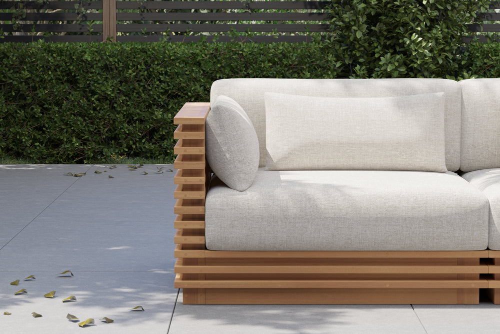 Valencia Elise Fabric Sectional Outdoor Loveseat Sofa, Beige Left side diagram