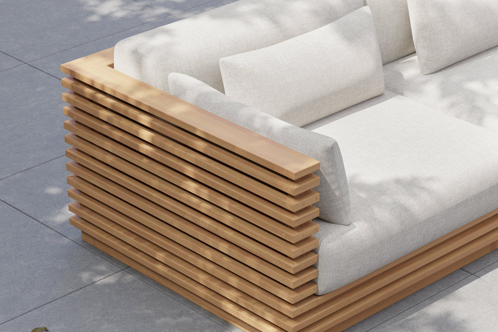 Valencia Elise Fabric Sectional Outdoor Loveseat Sofa, Beige Left side diagram