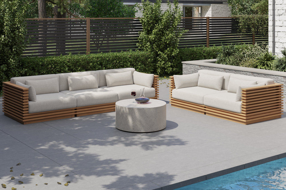 Valencia Elise Fabric Sectional Outdoor Loveseat Sofa, Beige Right side diagram