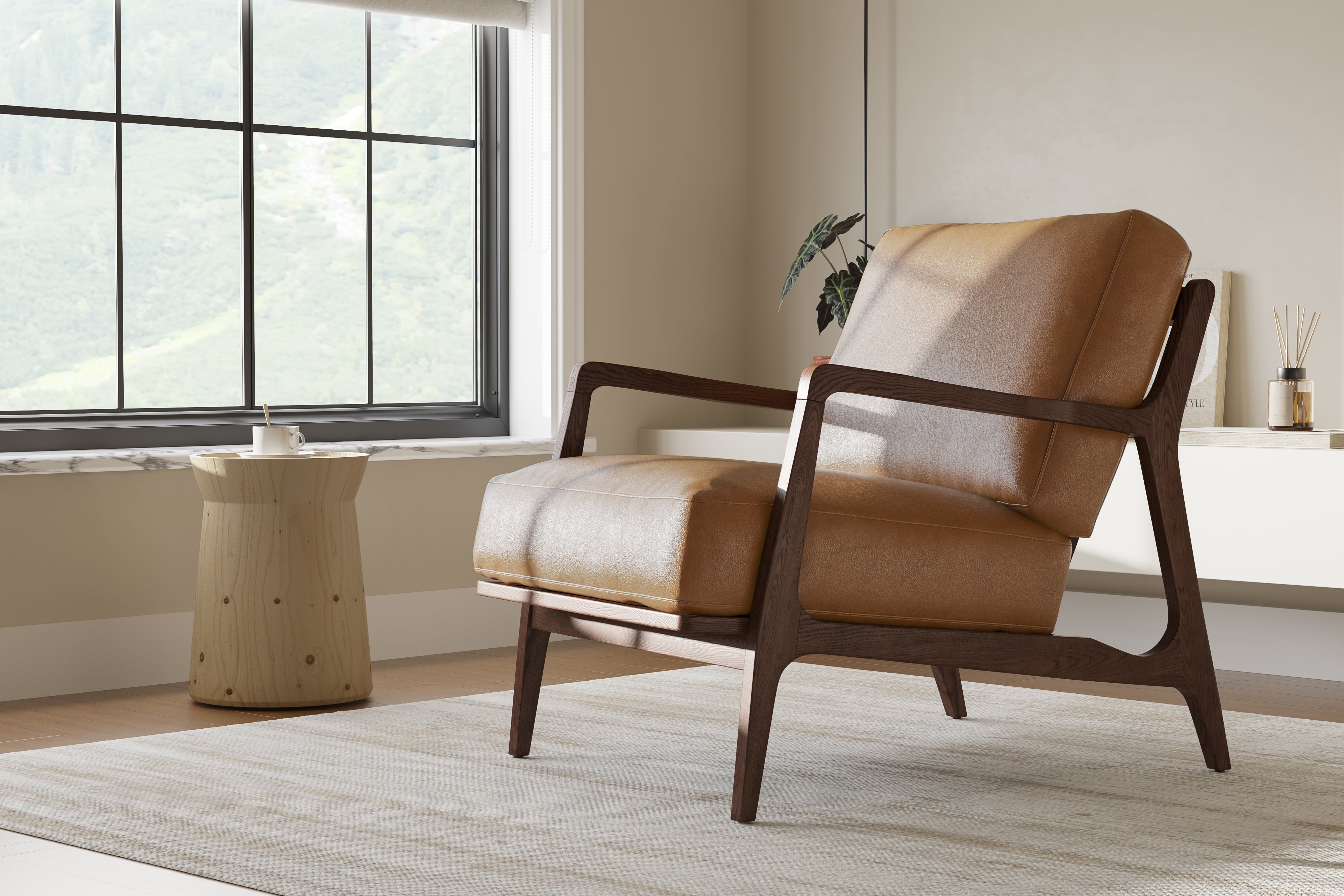Valencia Ella Top Grain Leather Accent Chair Cognac Color