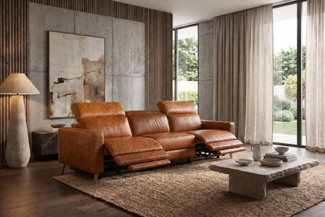 Elodie Distressed Italian Aniline Leather Dual Recliner Sofa