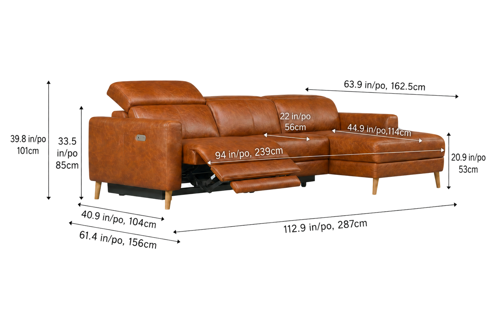 Elodie Distressed Italian Aniline Leather Recliner Sectional Sofa