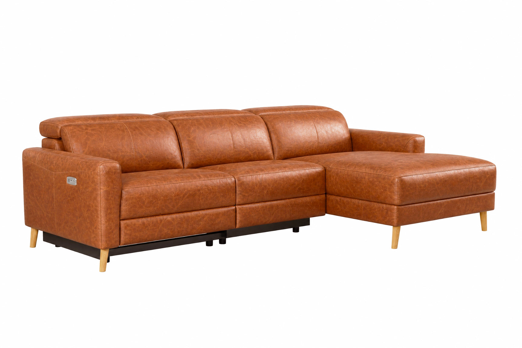 Elodie Distressed Italian Aniline Leather Recliner Sectional Sofa