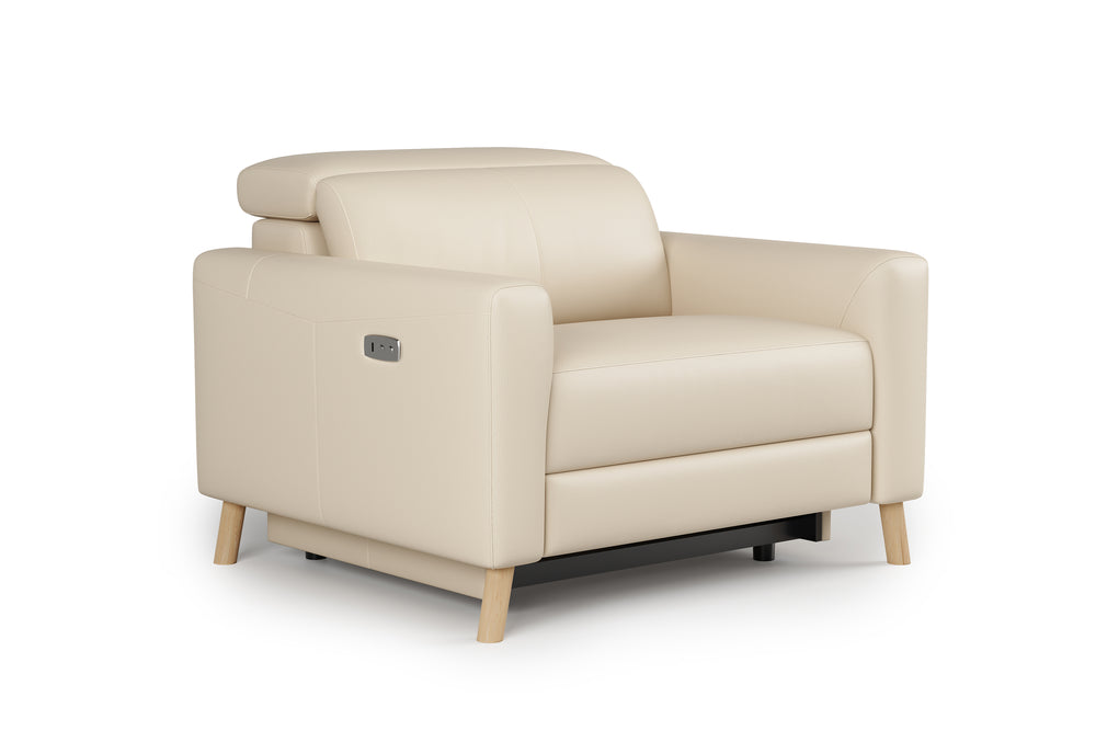 Valencia Elodie Top Grain Leather Recliner Single Seat Sofa, Beige