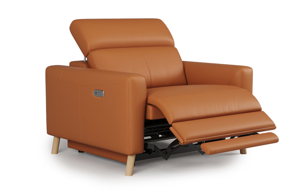 Valencia Elodie Top Grain Leather Recliner Single Seat Sofa, Cognac