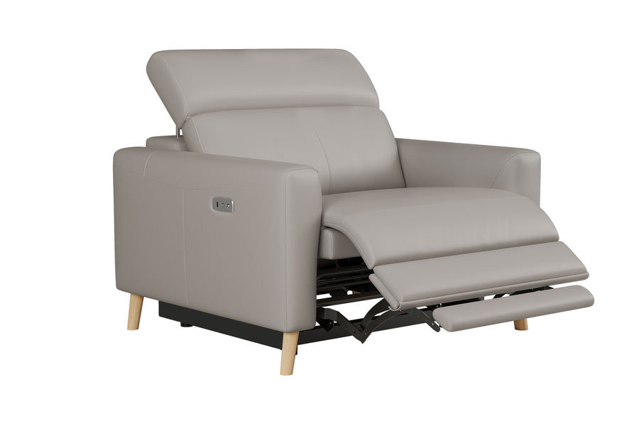 Valencia Elodie Top Grain Leather Recliner Single Seat Sofa, Light Grey