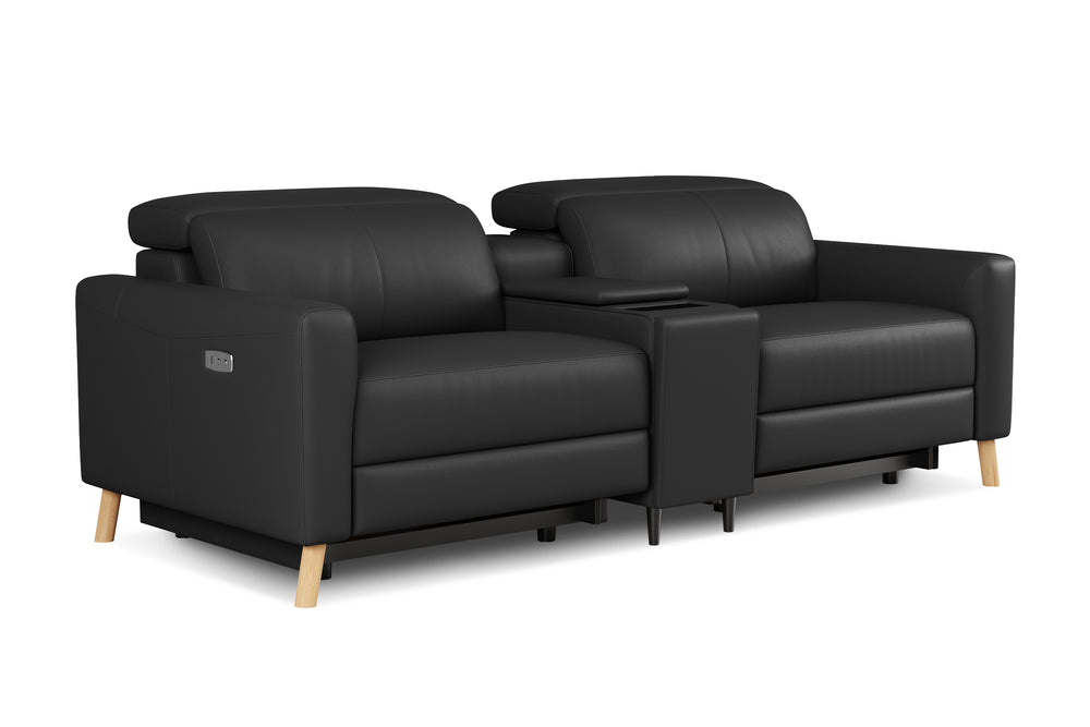 Valencia Elodie Top Grain Leather Loveseat with Console Sofa, Black