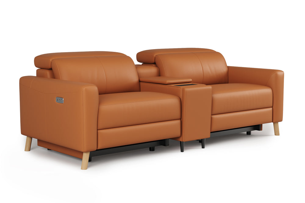 Valencia Elodie Top Grain Leather Loveseat with Console Sofa, Cognac