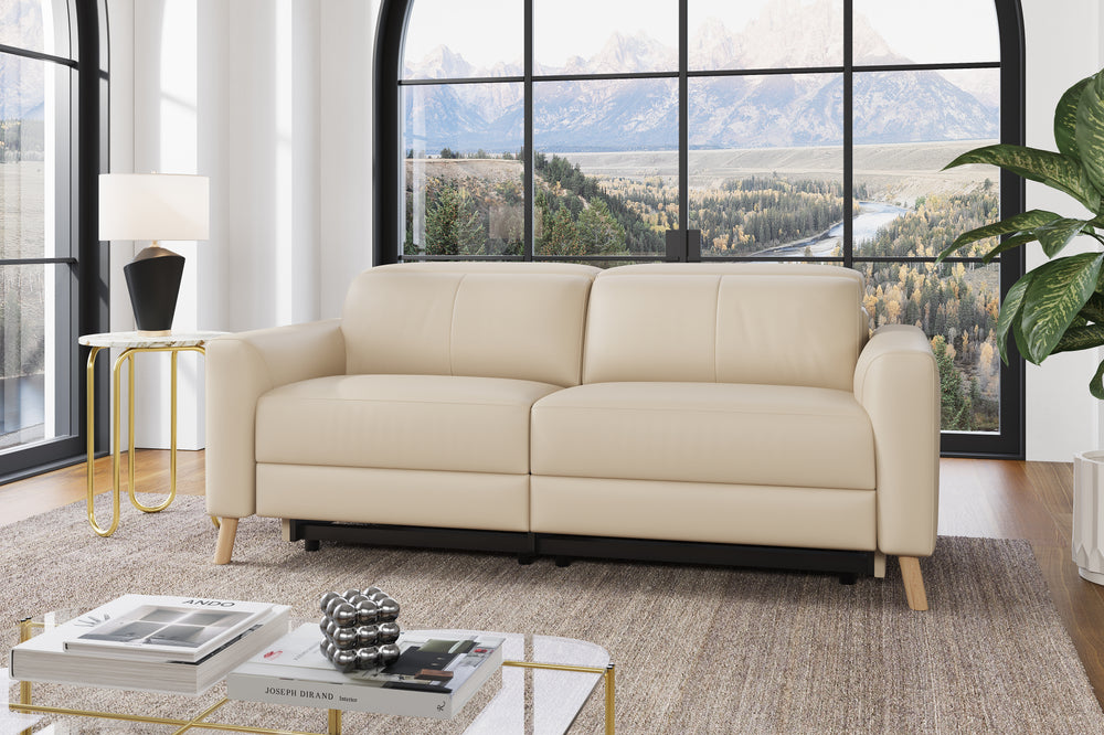 Valencia Elodie Top Grain Leather Loveseat Dual Recliners, Beige