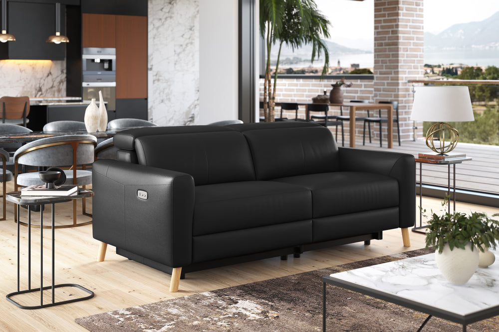 Valencia Elodie Top Grain Leather Loveseat Dual Recliners, Black