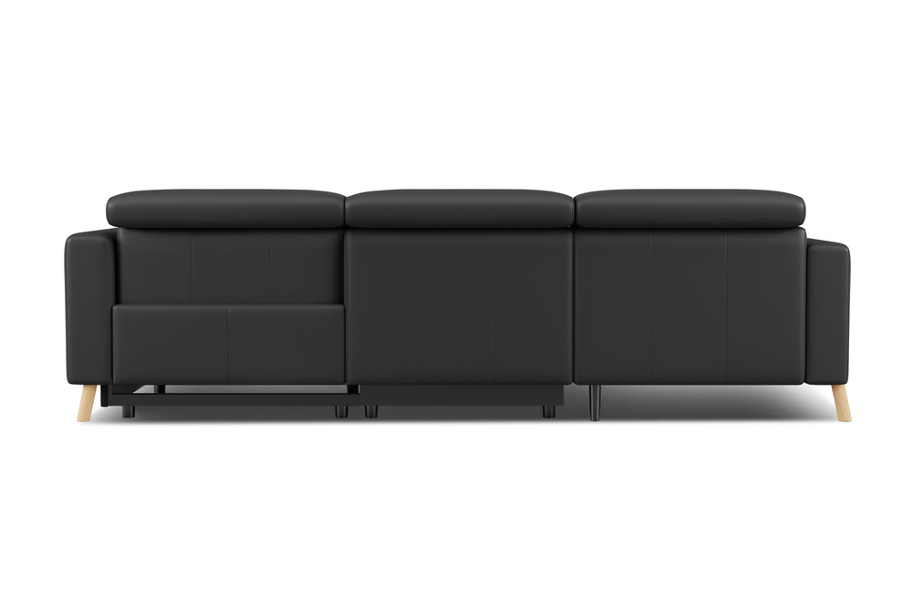 Valencia Elodie Top Grain Leather Sectional Sofa, Three Seats with Left Chaise, Black