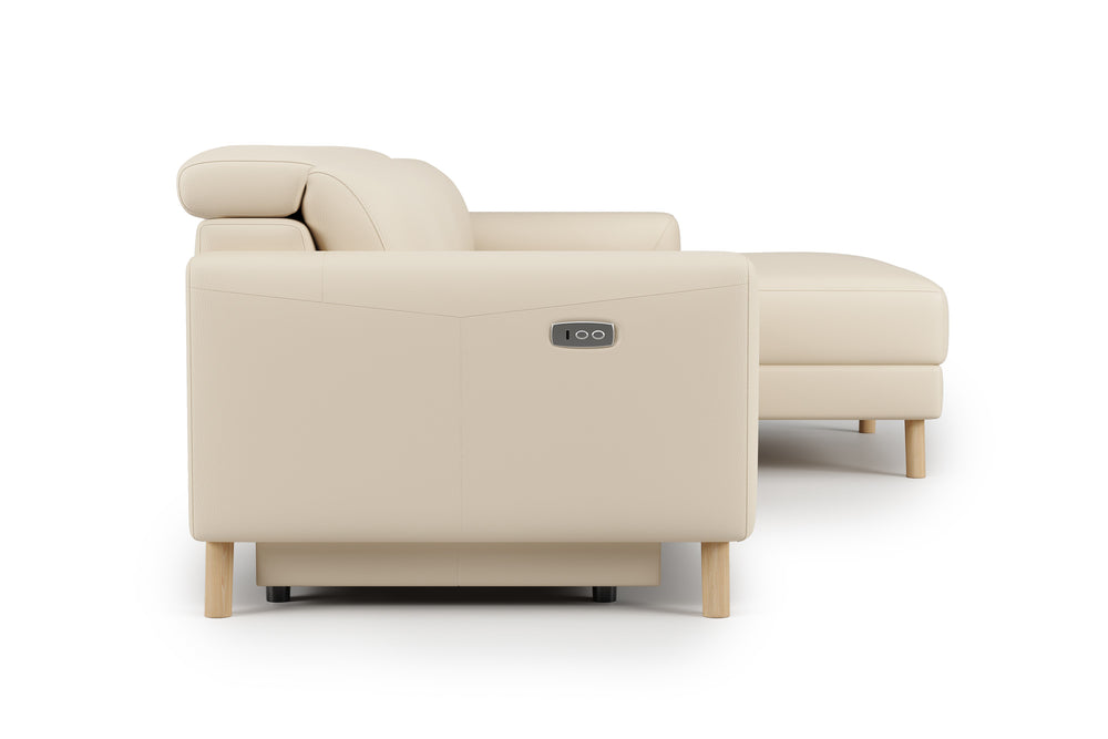 Valencia Elodie Top Grain Leather Sectional Sofa, Three Seats with Right Chaise, Beige