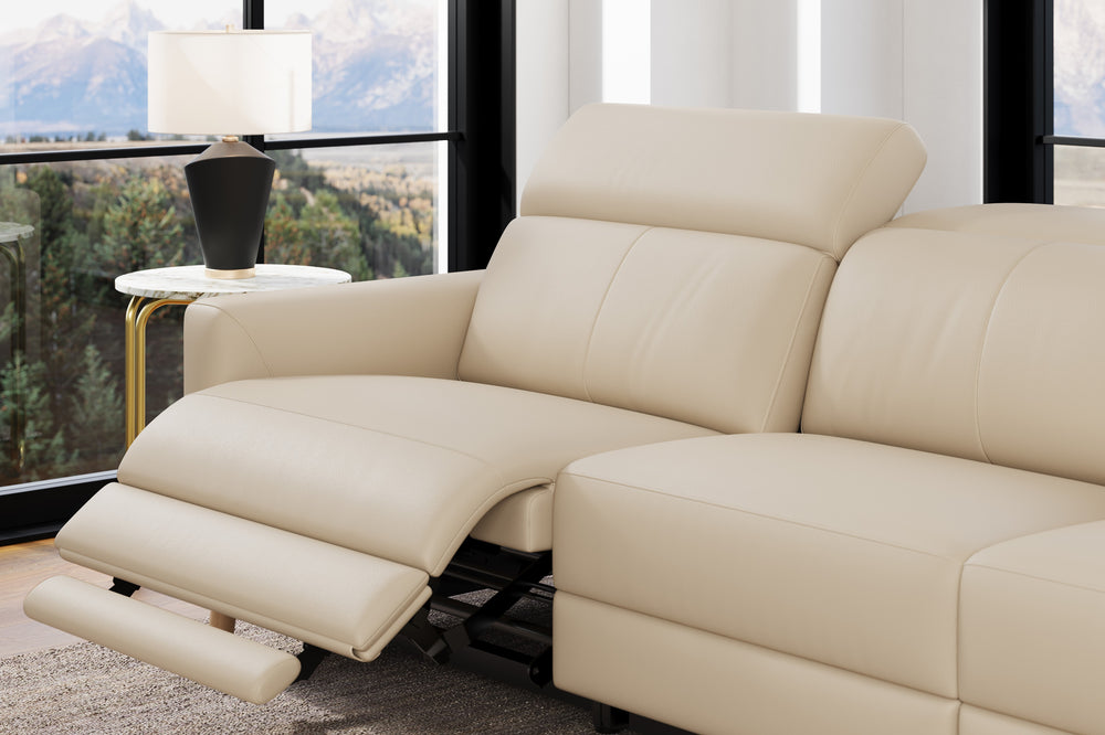 Valencia Elodie Top Grain Leather Sectional Sofa, Three Seats with Right Chaise, Beige