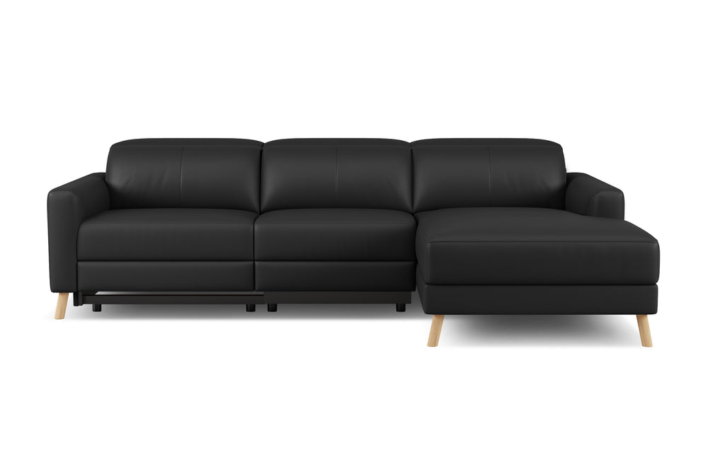 Valencia Elodie Top Grain Leather Sectional Sofa, Three Seats with Right Chaise, Black