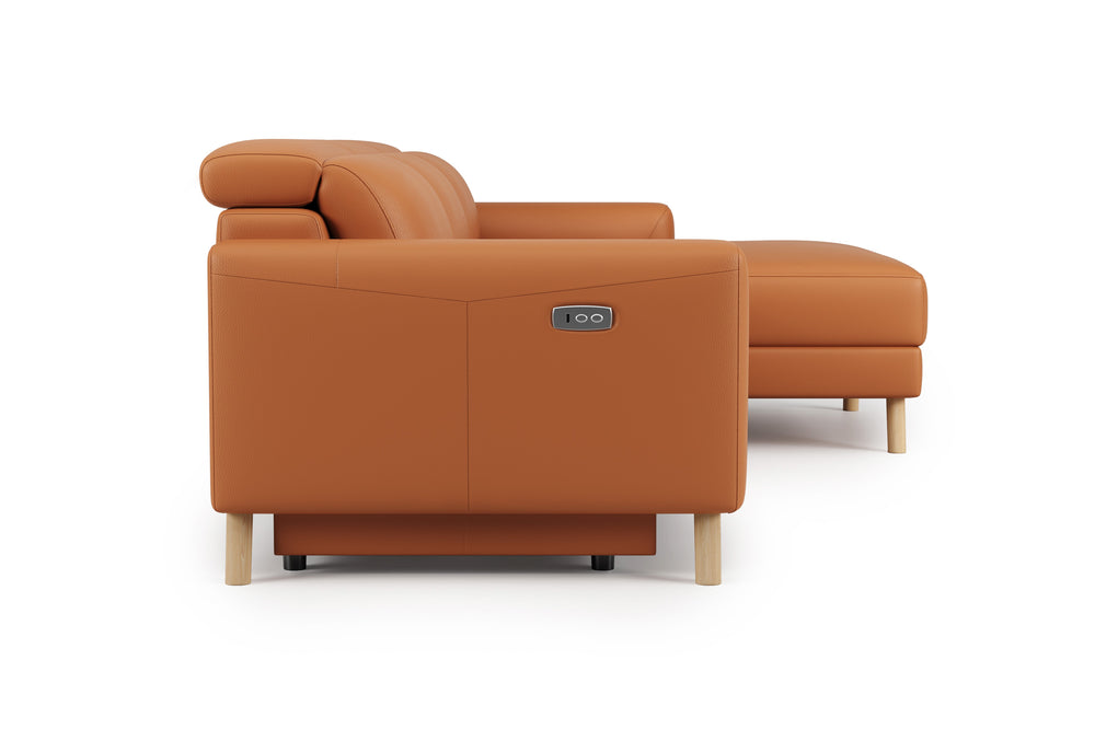 Valencia Elodie Top Grain Leather Sectional Sofa, Three Seats with Right Chaise, Cognac