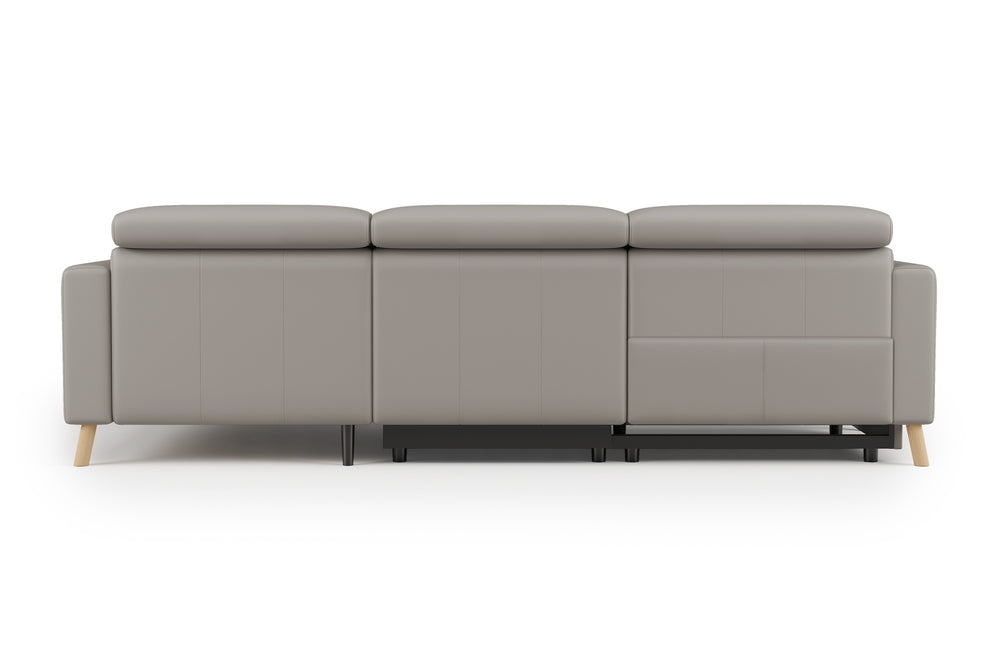 Valencia Elodie Top Grain Leather Sectional Sofa, Three Seats with Right Chaise, Light Grey