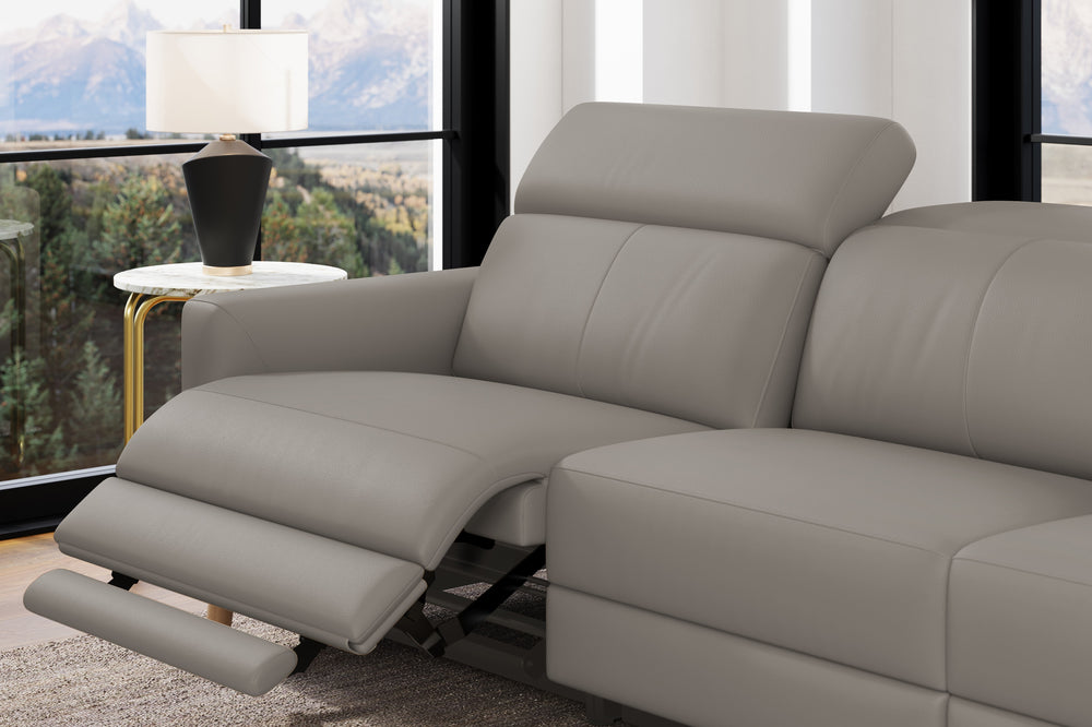 Valencia Elodie Top Grain Leather Sectional Sofa, Three Seats with Right Chaise, Light Grey