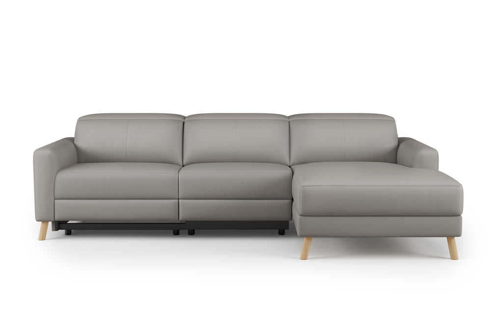 Valencia Elodie Top Grain Leather Sectional Sofa, Three Seats with Right Chaise, Light Grey