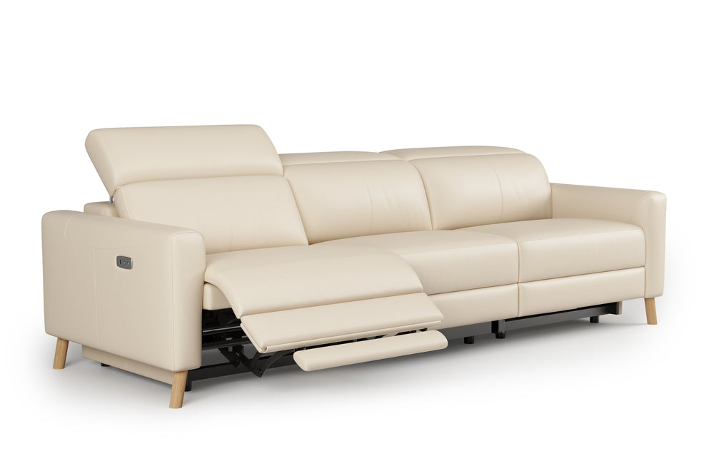 Valencia Elodie Top Grain Leather Three Seats with Double Recliners Sofa, Beige