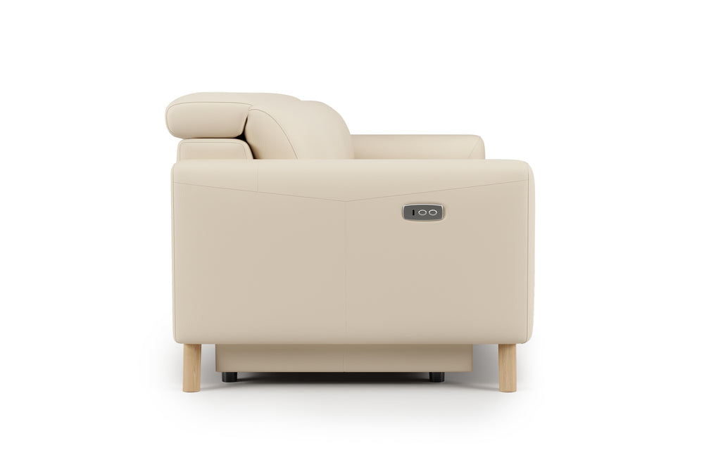 Valencia Elodie Top Grain Leather Three Seats with Double Recliners Sofa, Beige