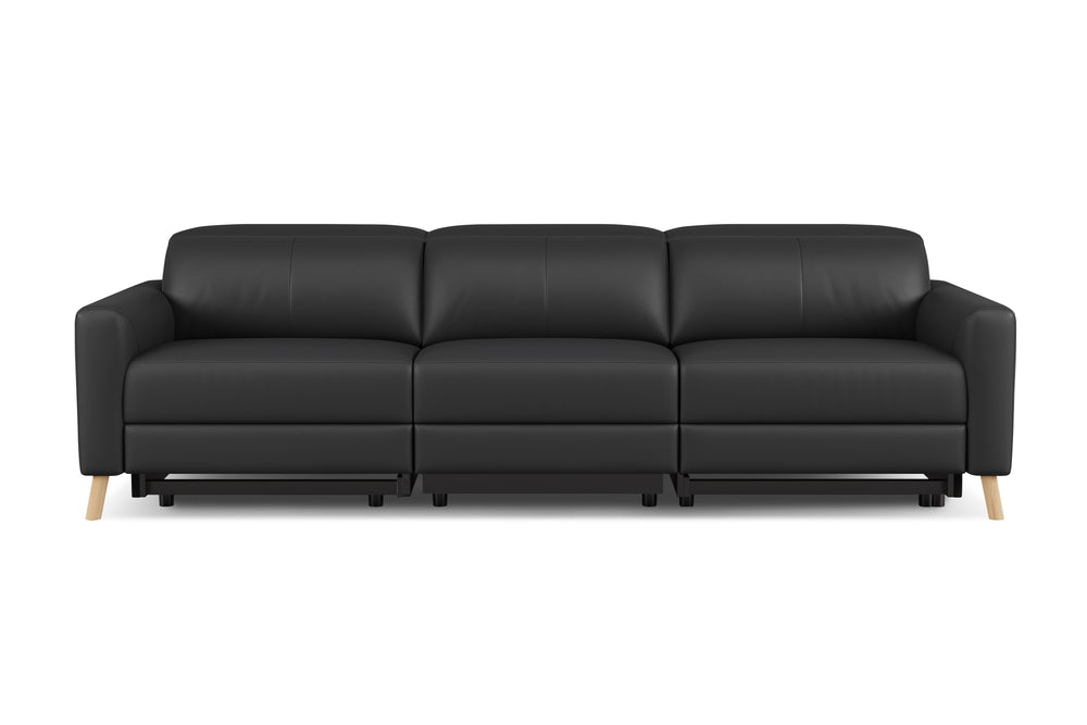 Valencia Elodie Top Grain Leather Three Seats with Double Recliners Sofa, Black