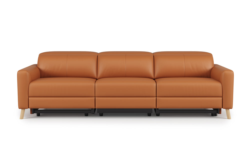 Valencia Elodie Top Grain Leather Three Seats with Double Recliners Sofa, Cognac