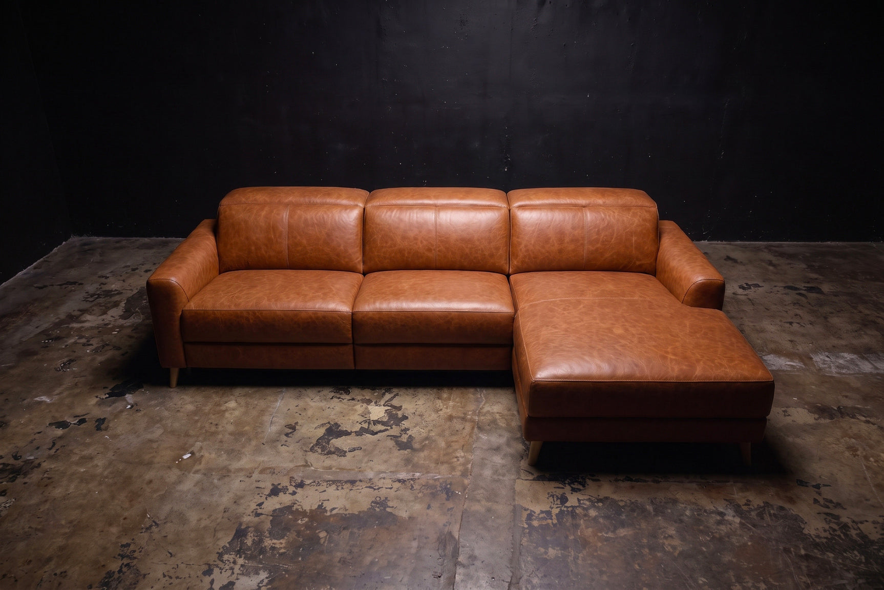 Elodie Distressed Italian Aniline Leather Recliner Sectional Sofa