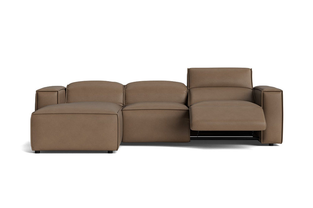 Valencia Emery Leather Sectional Sofa, Recliner Three Seats with Left Chaise, Brown