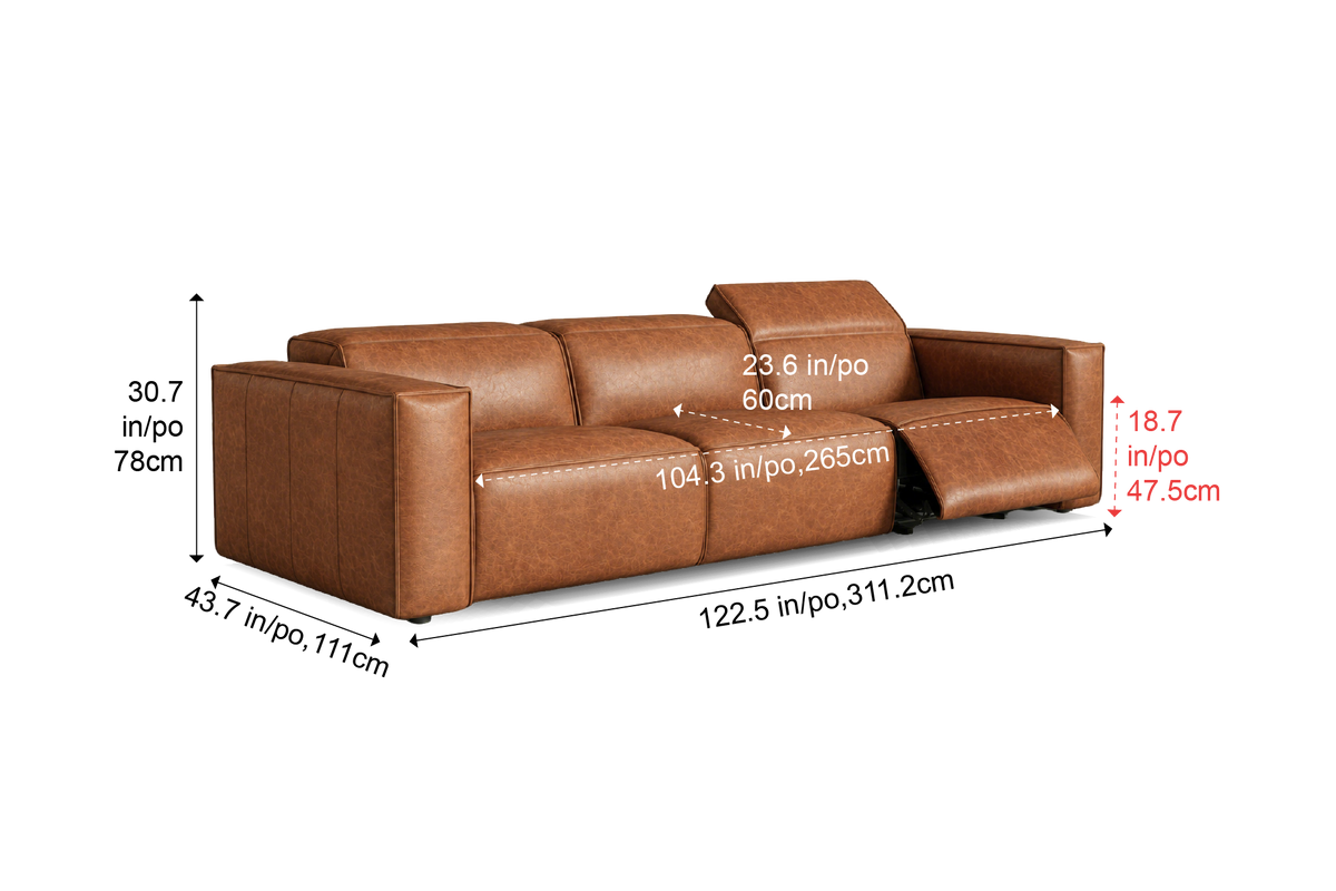 Emery Distressed Italian Aniline Leather Dual Recliner Sofa