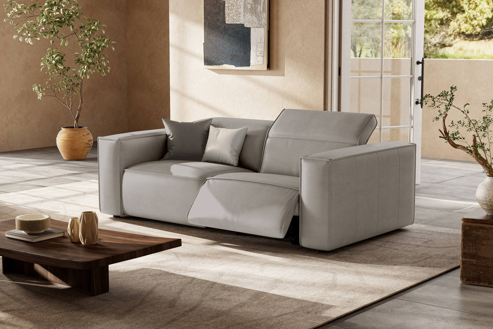 Valencia Emery Leather Recliner Loveseat Sofa, Light Grey