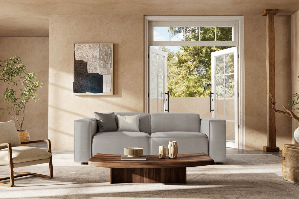 Valencia Emery Leather Recliner Loveseat Sofa, Light Grey