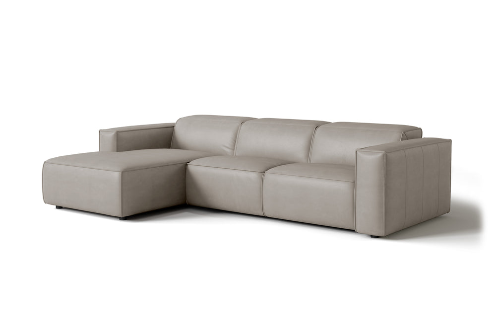 Valencia Emery Leather Sectional Sofa, Recliner Three Seats with Left Chaise, Light Grey