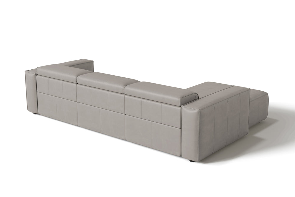 Valencia Emery Leather Sectional Sofa, Recliner Three Seats with Left Chaise, Light Grey