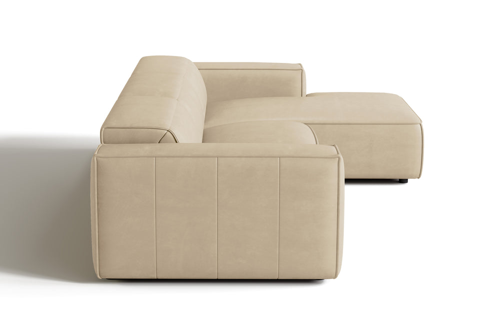 Valencia Emery Leather Sectional Sofa, Recliner Three Seats with Right Chaise, Beige