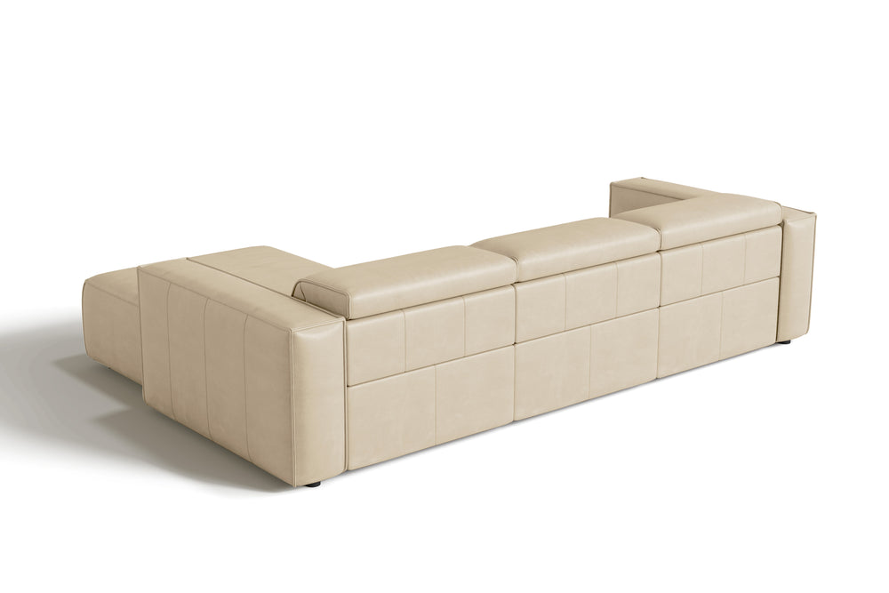 Valencia Emery Leather Sectional Sofa, Recliner Three Seats with Right Chaise, Beige