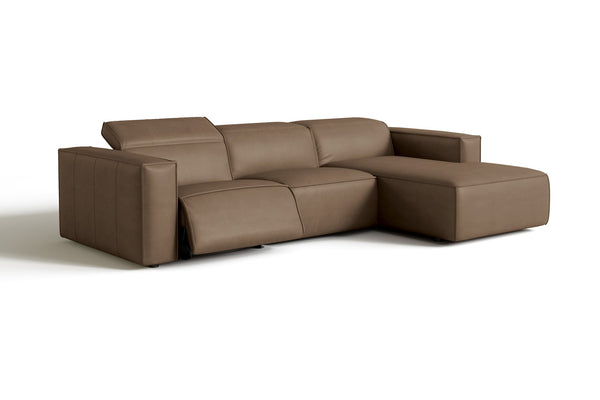 Valencia Emery Leather Sectional Sofa, Recliner Three Seats with Right Chaise, Brown