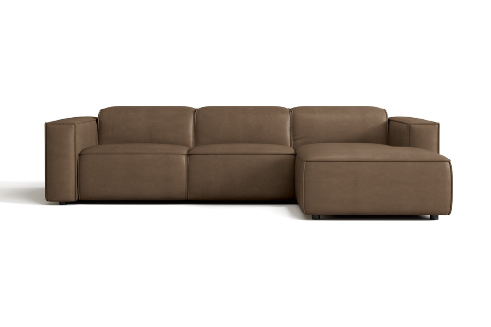 Valencia Emery Leather Sectional Sofa, Recliner Three Seats with Right Chaise, Brown