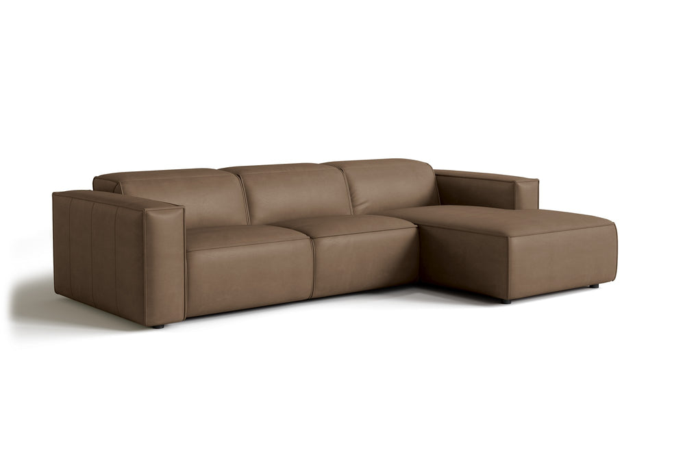 Valencia Emery Leather Sectional Sofa, Recliner Three Seats with Right Chaise, Brown