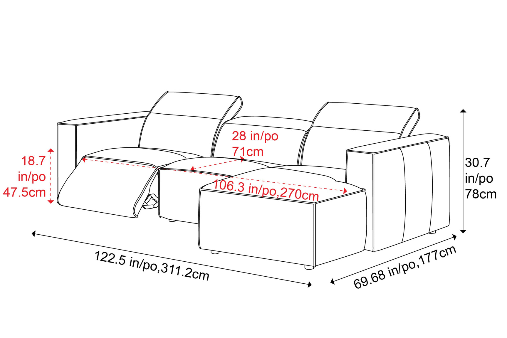Emery Leather Recliner Sectional Sofa