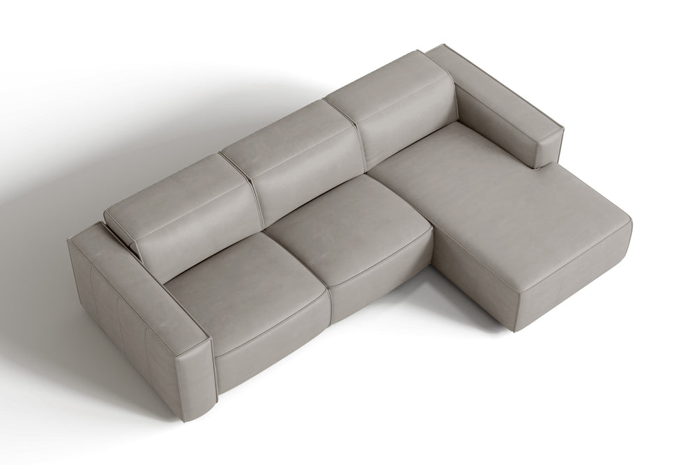 Valencia Emery Leather Sectional Sofa, Recliner Three Seats with Right Chaise, Light Grey