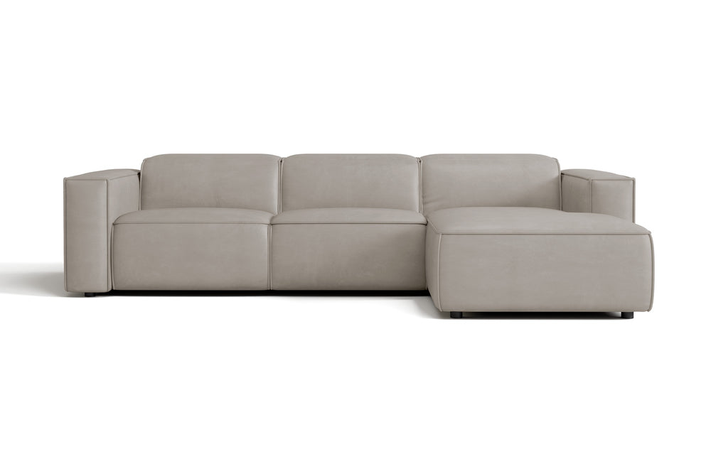 Valencia Emery Leather Sectional Sofa, Recliner Three Seats with Right Chaise, Light Grey